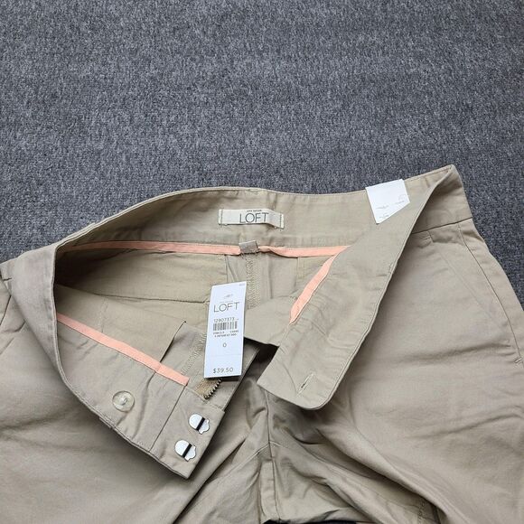 Ann Taylor Loft Shorts Womens 0 Khaki Beige Flat Front 100% Cotton Chino New - Picture 4 of 8